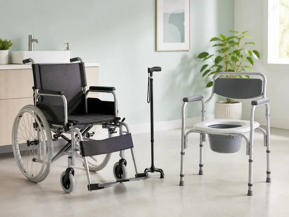 Wheelchair, walking cane and commode chair